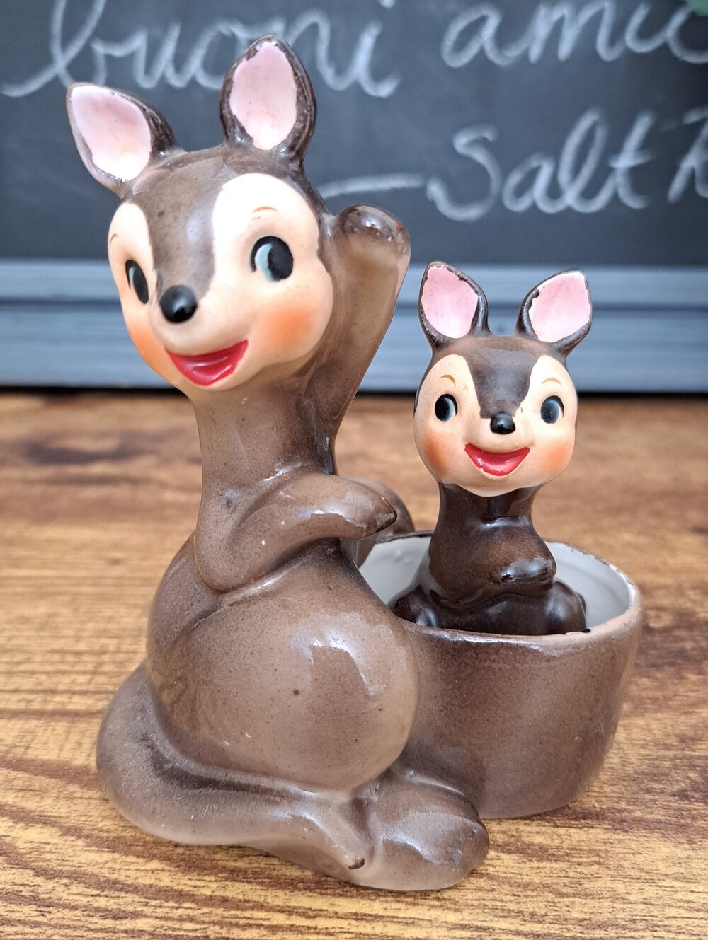 Vtg Napco 3N3456 Japan Ceramic Kangaroo Mama and Joey S & P Shakers Retro Kitsch